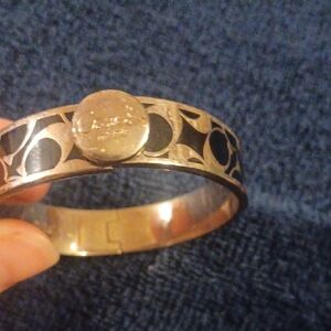 Coach Gold-Tone Cuff Bracelet with Black Accent